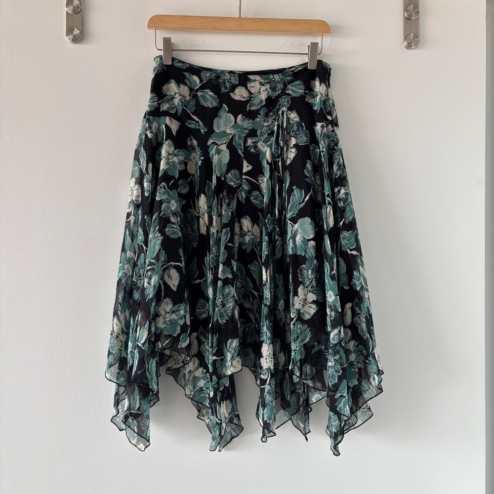 Vintage Y2K Nine West Petite 100% Silk Floral Handkerchief Hem Fairy Skirt 6P